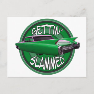 getting slammed 1960 Cadillac green mamba Postcard