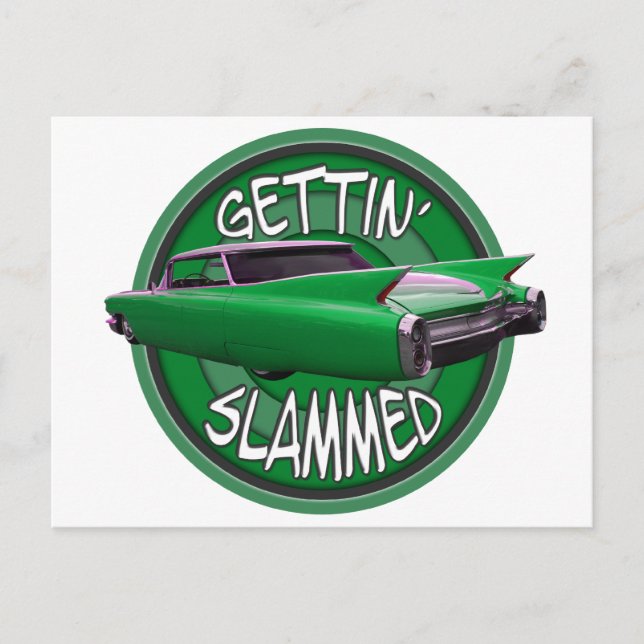 getting slammed 1960 Cadillac green mamba Postcard (Front)