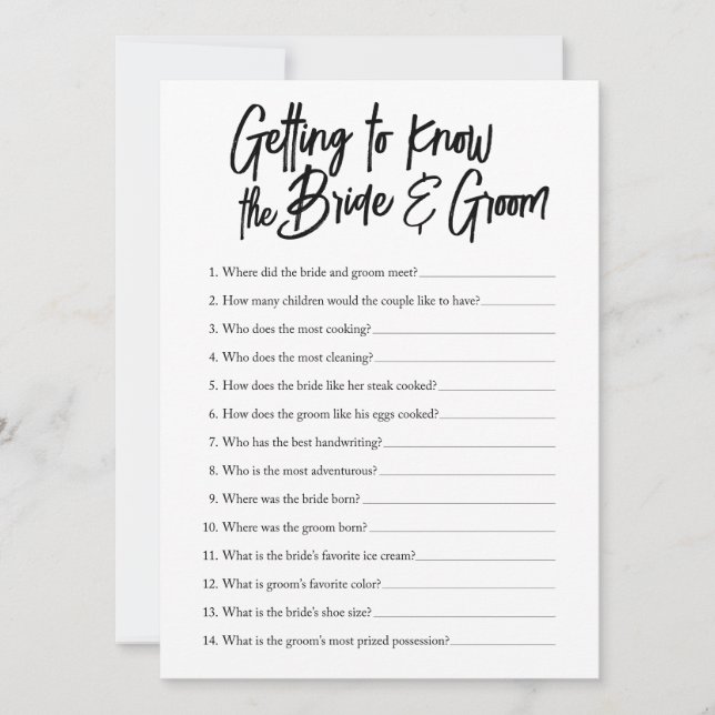 getting to know the bride and groom shower game invitation (Front)