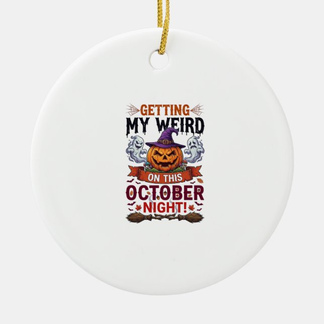 Getting Weird Halloween Pumpkin Ghosts Witch Hat_1 Ceramic Tree Decoration (Front)