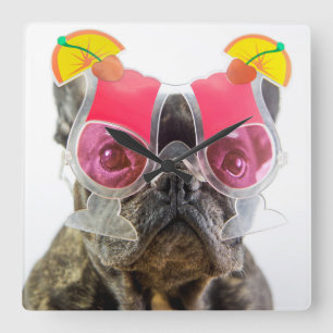 Getty Images   Dog With Cocktail Glasses Square Wall Clock