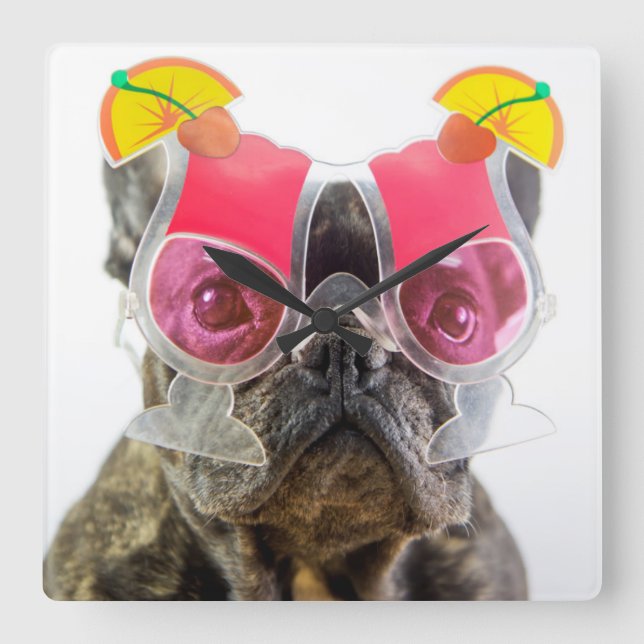 Getty Images | Dog With Cocktail Glasses Square Wall Clock (Front)