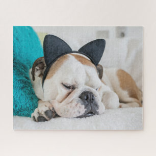 Getty Images   Sleepy Dog with Cat Headband Jigsaw Puzzle