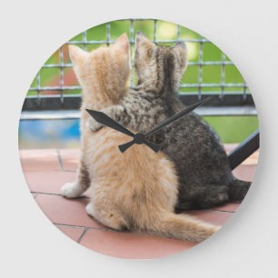 Getty Images Two Kittens on a Balcony Large Clock