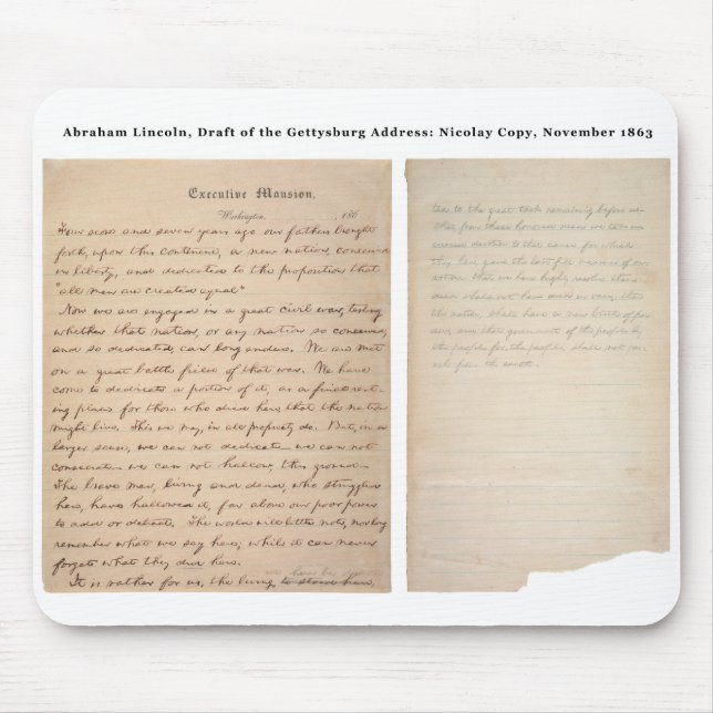 Gettysburg Address Nicolay Copy (1863) Mouse Pad (Front)