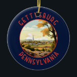 Gettysburg Pennsylvania Retro Distressed Circle Ceramic Tree Decoration<br><div class="desc">Gettysburg retro vector travel design in an emblem style. It’s known for Gettysburg National Battlefield,  site of a turning point in the Civil War,  now part of Gettysburg National Military Park.</div>