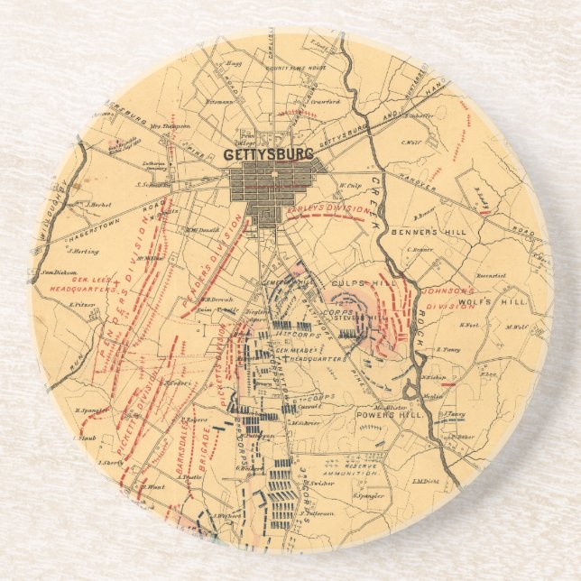 Gettysburg & Vicinity Troop Positions July 3 1863 Coaster (Front)