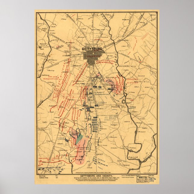 Gettysburg & Vicinity Troop Positions July 3 1863 Poster (Front)