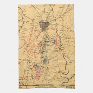 Gettysburg & Vicinity Troop Positions July 3 1863 Tea Towel