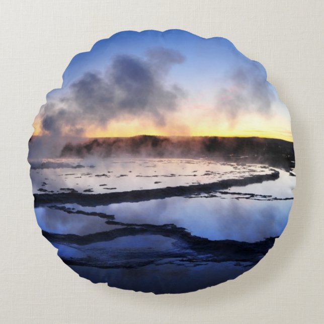 Geyser Smoke at Sunset Round Cushion (Front)