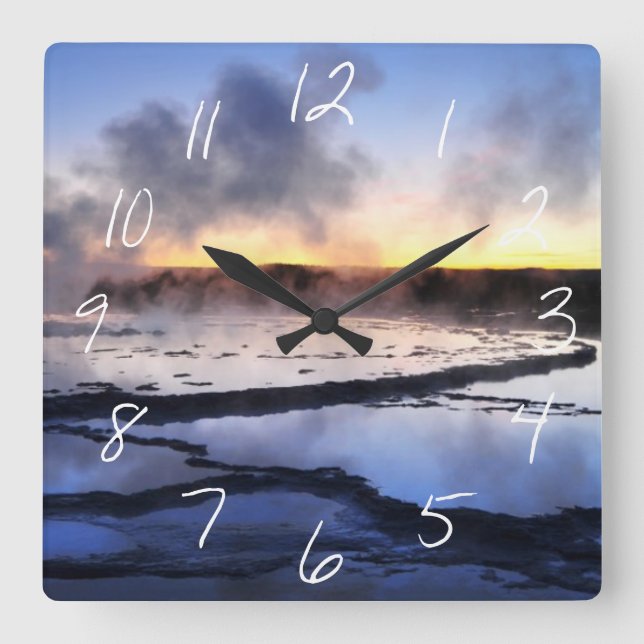 Geyser Smoke at Sunset Square Wall Clock (Front)