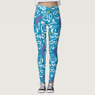 GFT02-Graffiti Mainly White.Blue BG Leggings