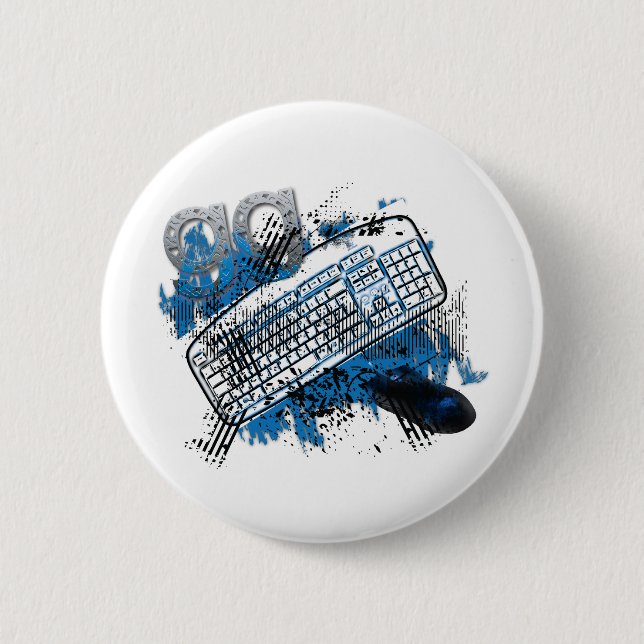 gg - good game, keyboard, mouser - gamer 6 cm round badge (Front)