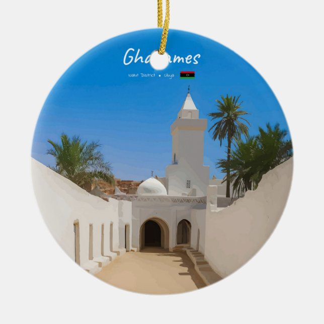 Ghadames, Libya - White Mosque Ceramic Tree Decoration (Front)
