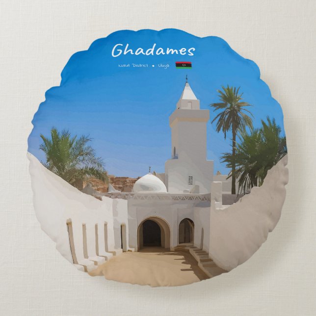 Ghadames, Libya - White Mosque Round Cushion (Front)