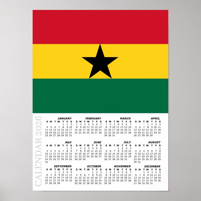 Ghana 2026 Calendar, Large, Ghanaian Flag Poster (Front)