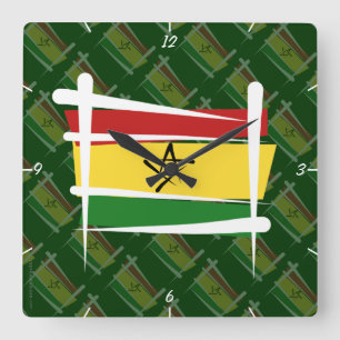 Ghana Brush Flag Square Wall Clock