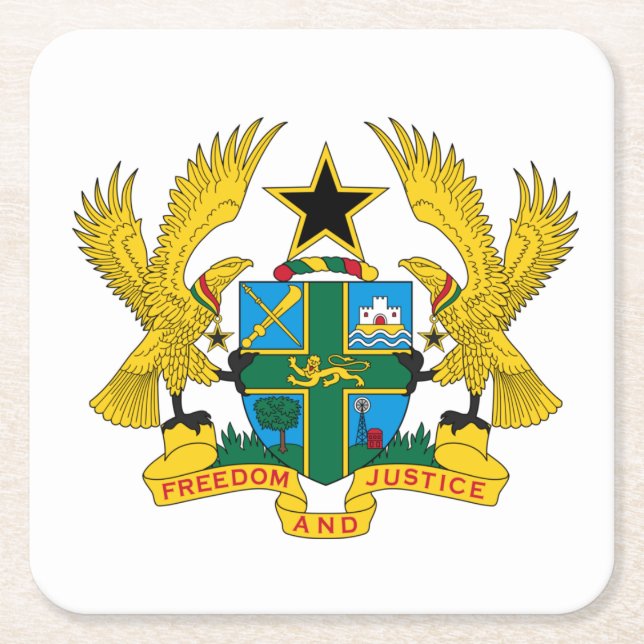 Ghana coat of arms square paper coaster (Front)