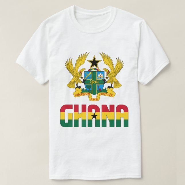 Ghana Flag and Coat Of Arms Patriotic T-Shirt (Design Front)