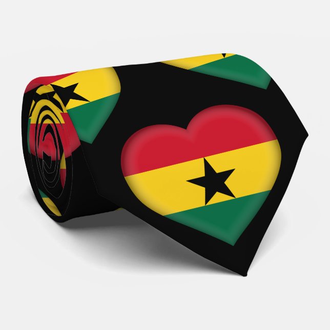 Ghana Flag Colours Heart Pattern Neck Tie (Rolled)