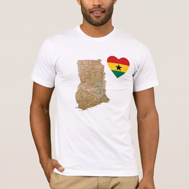 Ghana Flag Heart and Map T-Shirt (Front)