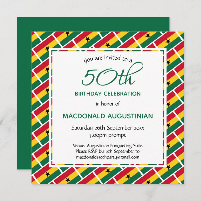 GHANA FLAG Personalised 50th Birthday Invitation (Front/Back)