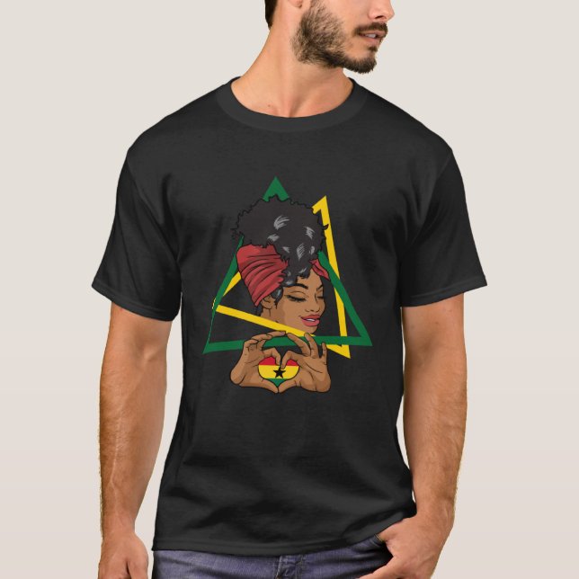 Ghana Ghanaian Heart Love Proud Melanin Flag Woman T-Shirt (Front)