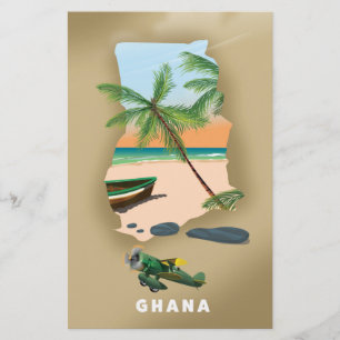 Ghana map illustrated travel poster.