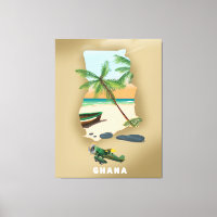 Ghana map illustrated travel poster.