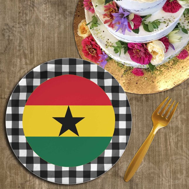 Ghana Plate, buffalo plaid & Ghanaian Flag Paper Plate (Creator Uploaded)