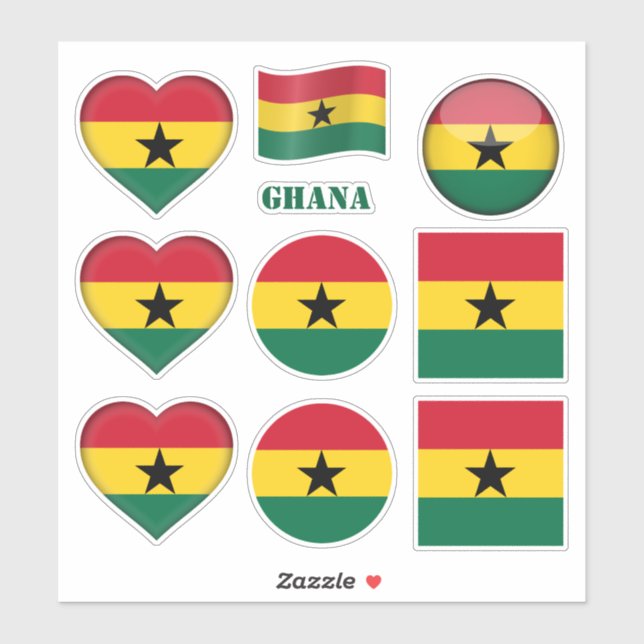 Ghana stickers & Ghanaian Flag, Heart /sports (Sheet)