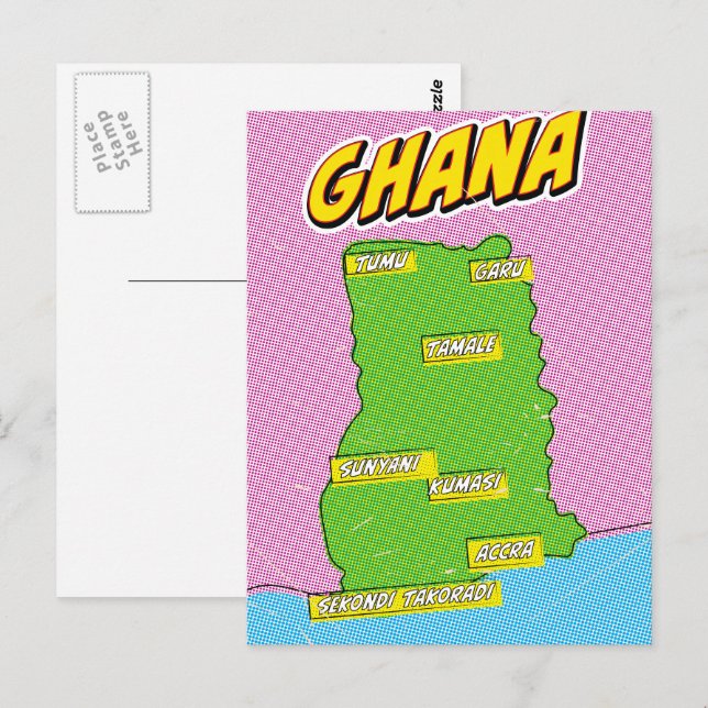 Ghana Travel map Postcard (Front/Back)