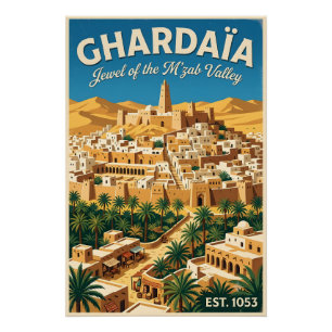 Ghardaïa Algeria Retro Travel Poster Art