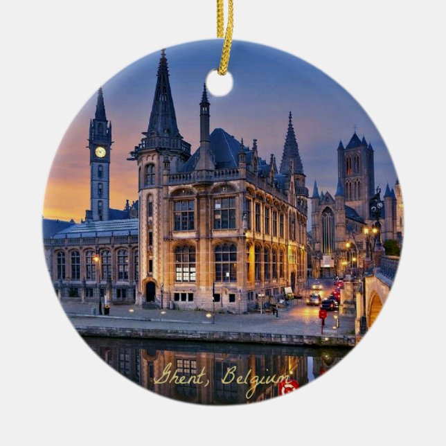 Ghent, Belgium setting sun Ceramic Tree Decoration (Front)