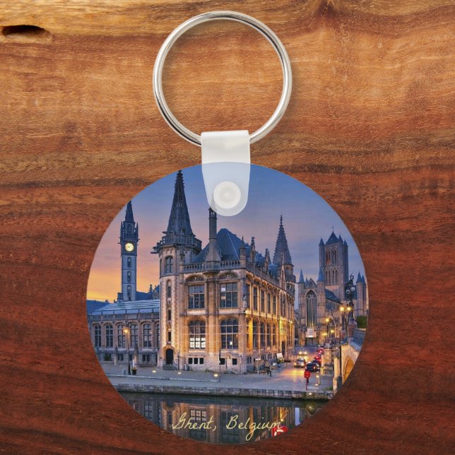 Ghent, Belgium setting sun Key Ring (Front)
