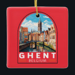 Ghent Belgium Travel Art Vintage Ceramic Ornament<br><div class="desc">Ghent retro vector travel design. Ghent is well known for its large public squares and marketplaces,  chief among which is the Vrijdagmarkt (“Friday Market”),  the centre of the life of the mediaeval city.</div>
