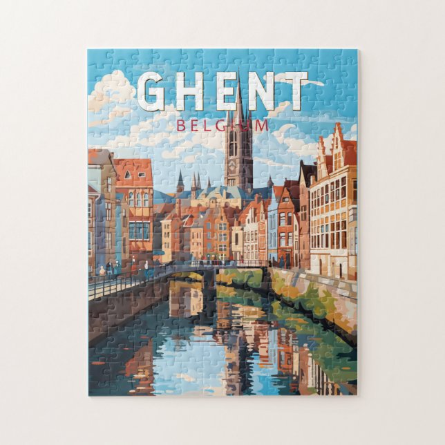 Ghent Belgium Travel Art Vintage Jigsaw Puzzle (Vertical)