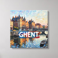 Ghent Canal Reflections Skyline Canvas Art
