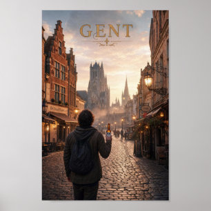 Ghent Cathedral Streetlight Journey Poster