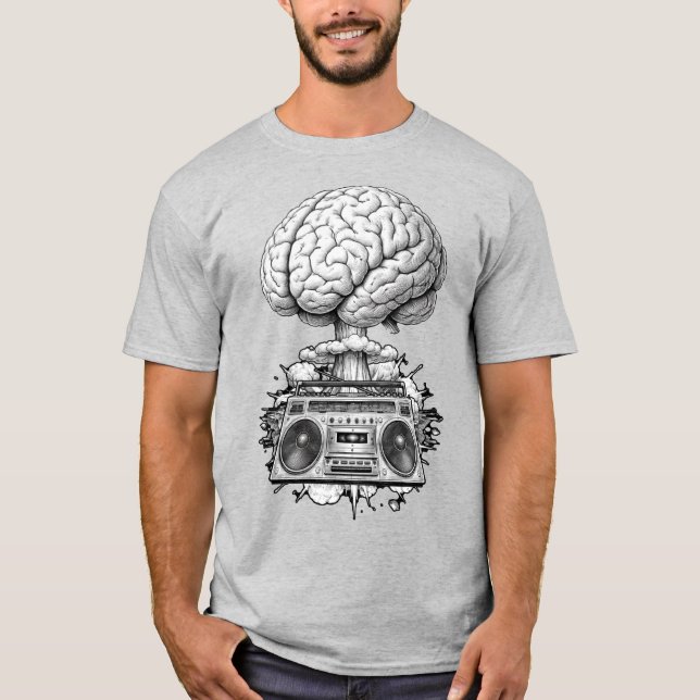 Ghettoblaster Brain Explosion Illustration  T-Shirt (Front)