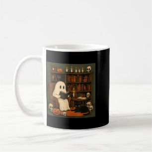Ghost And Black Cat Cosy Halloween Reading Scene Coffee Mug