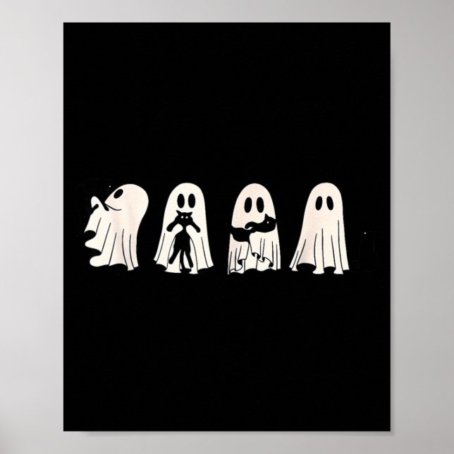 Ghost And Black Cat Cute Ghost Holding Cat Poster (Front)