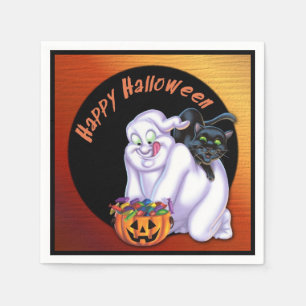 Ghost and Black Cat Halloween Napkins