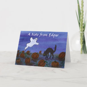 Ghost and Black Cat in the Pumpkin Patch Note Card