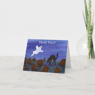 Ghost and Black Cat in the Pumpkin Patch Thank You Card