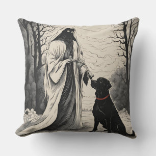 Ghost and black dog halloween 2024 cushion