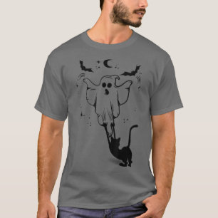 Ghost and Cat Funny Halloween Costume scratch cat T-Shirt