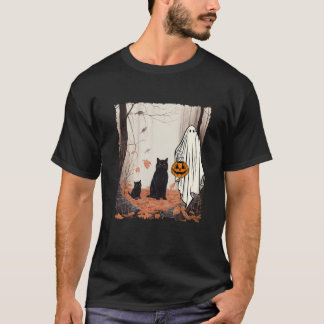 Ghost And Cats In Forest Fall Autumn Halloween Cos T-Shirt