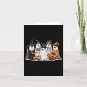 Ghost And Friends In Costumes Fall Season Hallowee Card