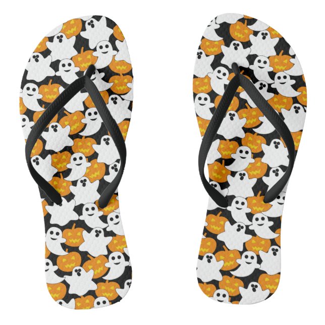 Ghost and Pumpkin Halloween Pattern Jandals (Footbed)